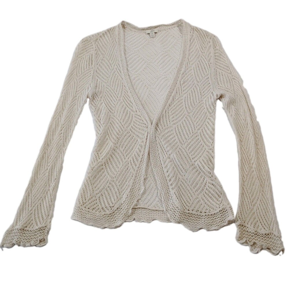 J Jill Silk Linen Open Knit Beige Y2K Cardigan Petite Small Fairy Cottage